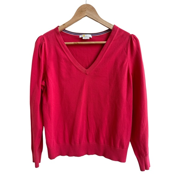 Boden Sweaters - Boden Bright Pink V Neck Sweater Cotton Blend Womens Size L Pullover Long Sleeve